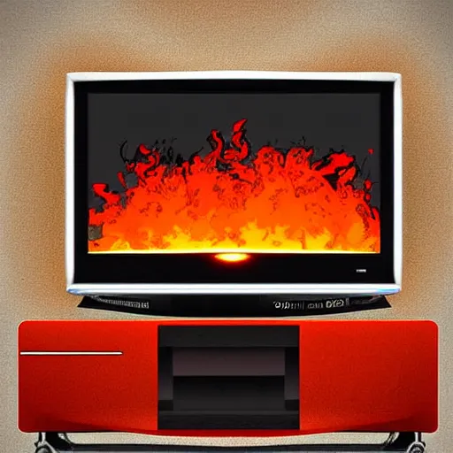 Prompt: burning TV, digital art