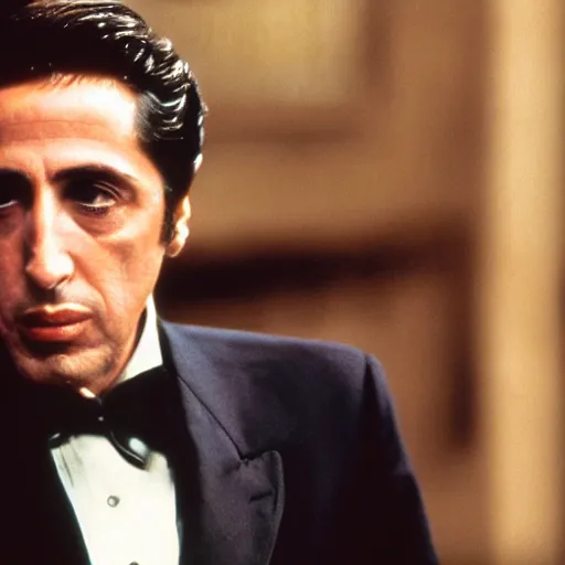 Prompt: A still of Al Pacino as Michael Corleone from The Godfather. Extremely detailed. Beautiful. 4K. Award winning.
