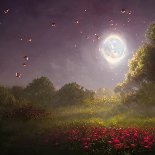 Image similar to meteorite made out of roses flying over the sky, roses trail, greg rutkowski, sharp focus