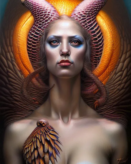 Image similar to a detailed portrait of dreampunk flamingo python hybrid mix goddess by tomasz alen kopera and peter mohrbacher