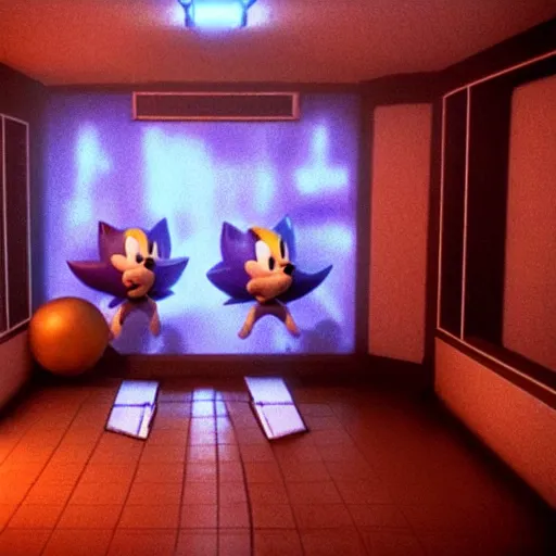 Image similar to Sonic The Hedgehog ultra realistic uncanny valley highly symbolic room used for Esoteric ritual Golden Dawn 33rd degree highly detailed studio award winning cinematography Polaroid photograph