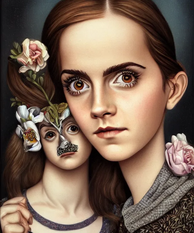 Image similar to portrait of Emma Watson, lowbrow painting by Mark Ryden