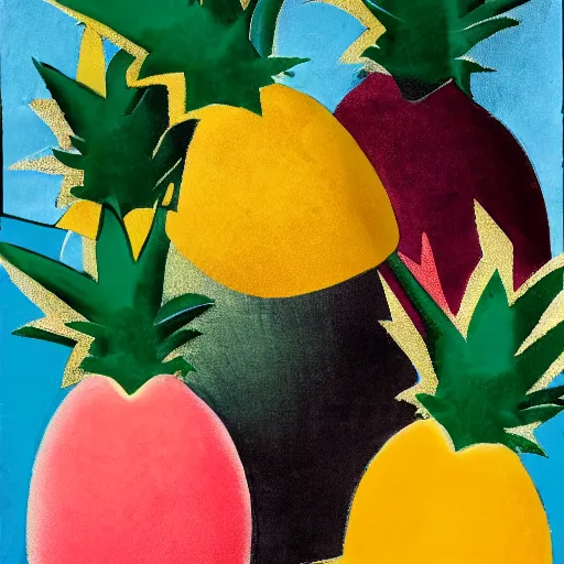 Prompt: pineapples and mangos in the style of eileen agar