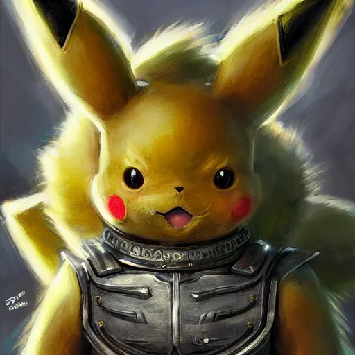 Image similar to pikachu as a realistic fantasy knight, closeup portrait art by donato giancola and greg rutkowski, realistic face, digital art, trending on artstation, symmetry!!