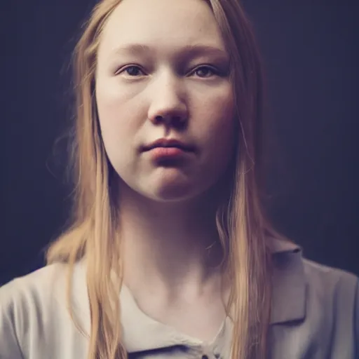 Image similar to a masterpiece portrait photo of a beautiful young woman who looks like julia jacklin, symmetrical face, random background scene