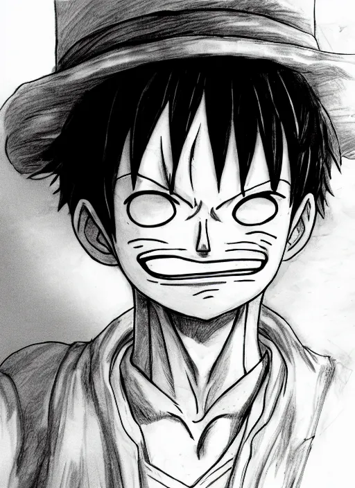 Image similar to sketch detailed of a luffy face, depth of field,