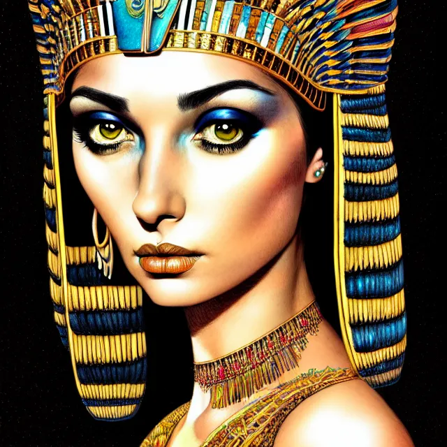 Prompt: portrait, stunningly gorgeous Cleopatra super fine digital watercolour and pastels, extremely high detail, digital pen and digital ink, intricate illustration, by Dorian Cleavanger, Jim Burns, Frank Frazetta, Wendy Froud, artstation, WLOP, deviantart, Pixiv