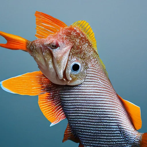 Image similar to fish wearing clothes, photography