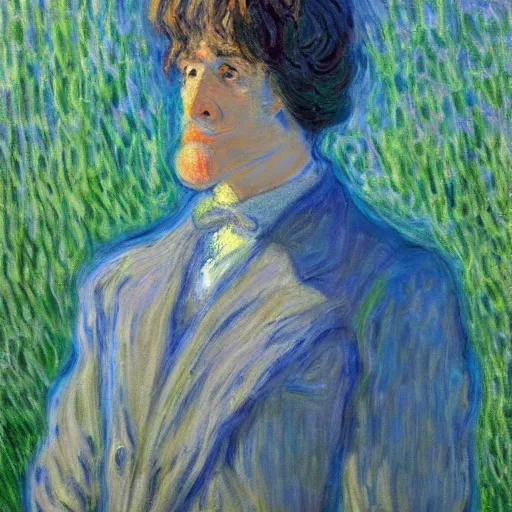 Prompt: handsome squidward portrait, monet art style