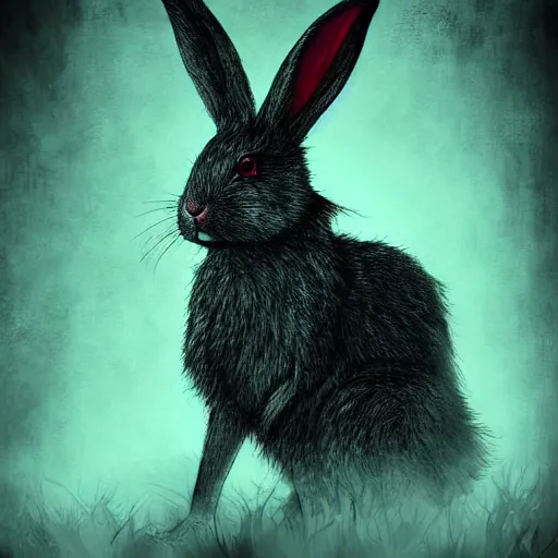 Image similar to rabbit as a monster, digital art style, scary atmosphere, nightmare - like dream