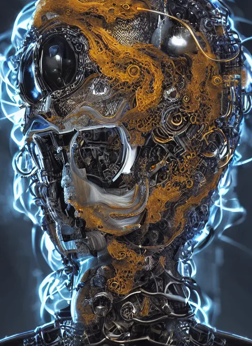 Prompt: portrait of futuristic king arthur knight medusa cyborg, kintsugi, x - ray, steam and cyberpunk, modern fine art, fractal, intricate, elegant, highly detailed, digital photography, subsurface scattering, by jheronimus bosch and james jean,