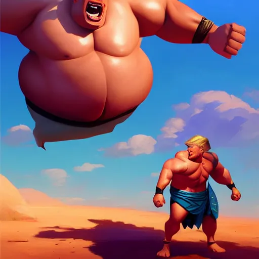 Image similar to donald trump as chubby hercules, ben hur, loftis, cory behance hd by jesper ejsing, by rhads, makoto shinkai and lois van baarle, ilya kuvshinov, rossdraws global illumination