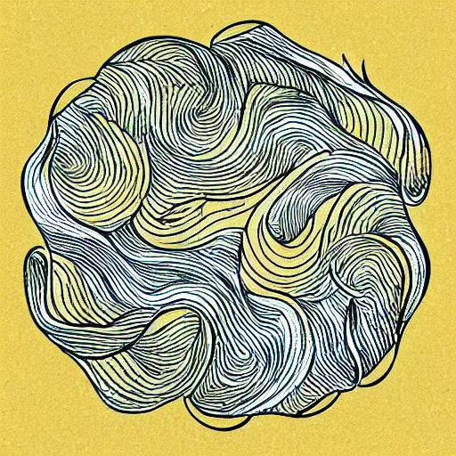 Image similar to tattoo sketch of a ocean, on a yellow paper, ornamental, line art, minimalism