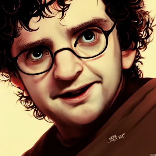 Prompt: Peter Jackson as Frodo Baggins, Frodo wears glasses and is chubby and really looks like Director Peter Jackson, ambient lighting, 4k, anime key visual, lois van baarle, ilya kuvshinov, rossdraws, artstation