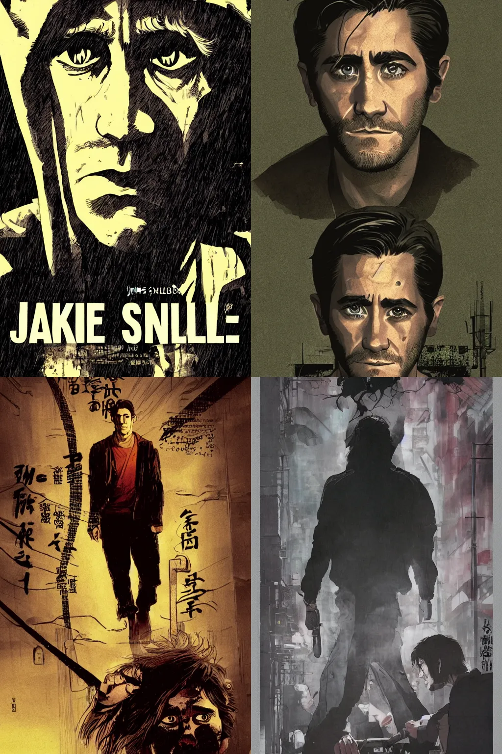 Prompt: jake gyllenhaal graphic novel cover art, yoji shinakawa, studio gainax, psychological horror, silent hill