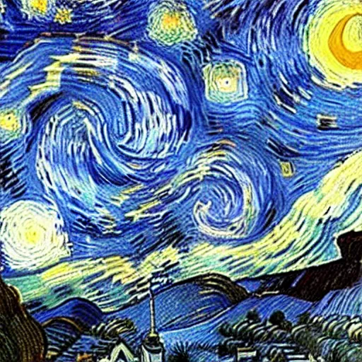 Prompt: the Chinese Great Wall in a starry night, by Vincent Willem Van Gogh