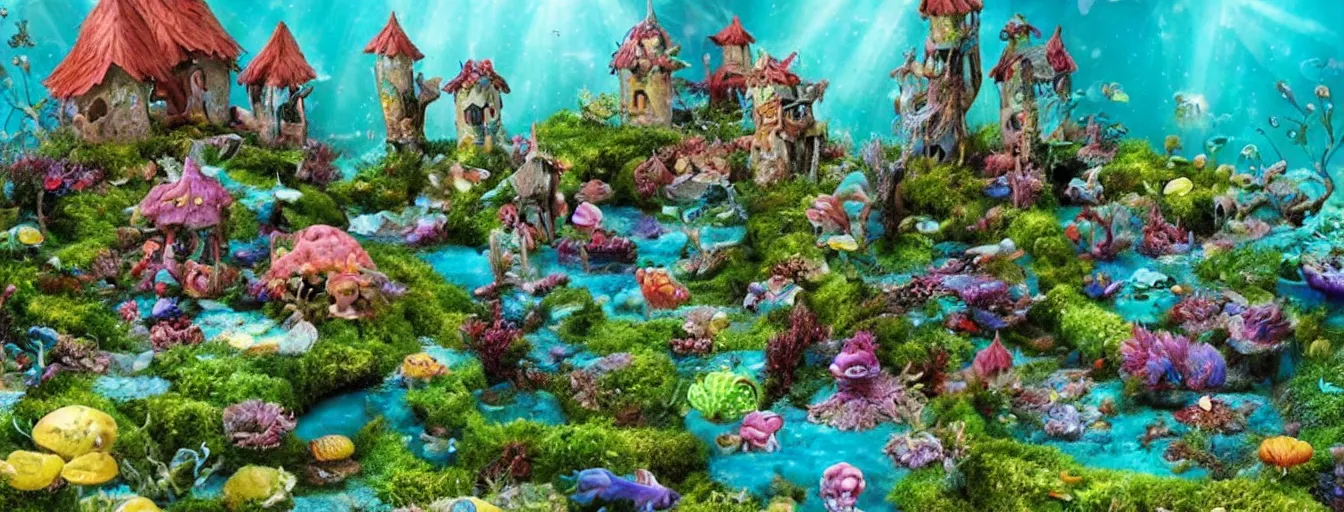 Prompt: Underwater fairy village