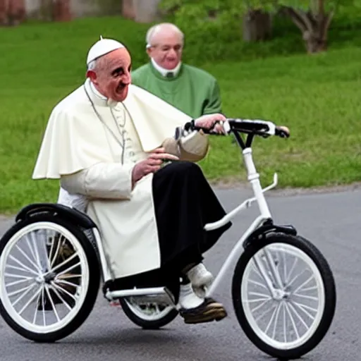 Image similar to the pope riding a childs tricycle