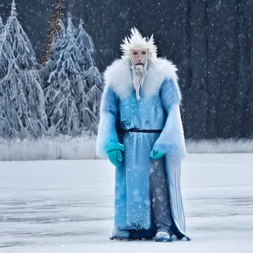 Prompt: the ice king enters the winter battle