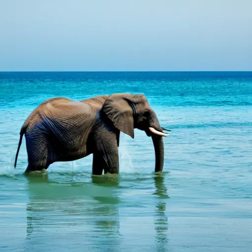 Image similar to nature photo of elephant taking a bath in the ocean