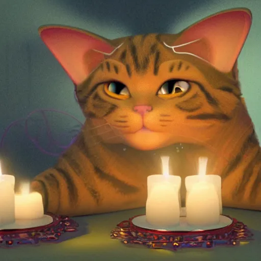 Prompt: candles and cats, art nouveau, by rachel ruysch and lisa frank, 8 k, sharp focus, octane render