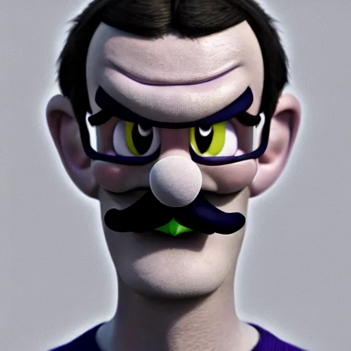 Image similar to a portrait of waluigi in real life as a real person, grotesque, disturbing, disgusting, realistic hyperrealistic 4 k resolution 8 k resolution highly detailed very detailed extremely detailed hd quality detailed face very detailed face extremely detailed face trending on artstation, modern portrait, modern photograph