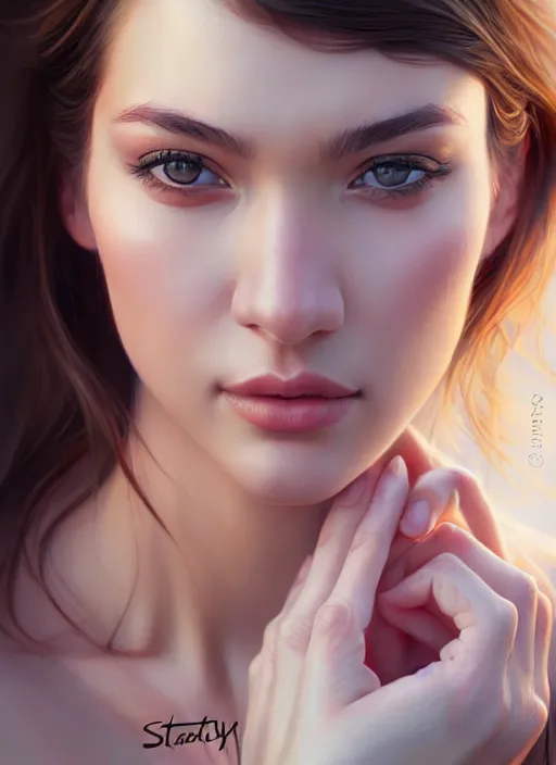 Image similar to photo of a gorgeous young woman in the style of stefan kostic, realistic, sharp focus, 8k high definition, insanely detailed, intricate, elegant, art by stanley lau and artgerm