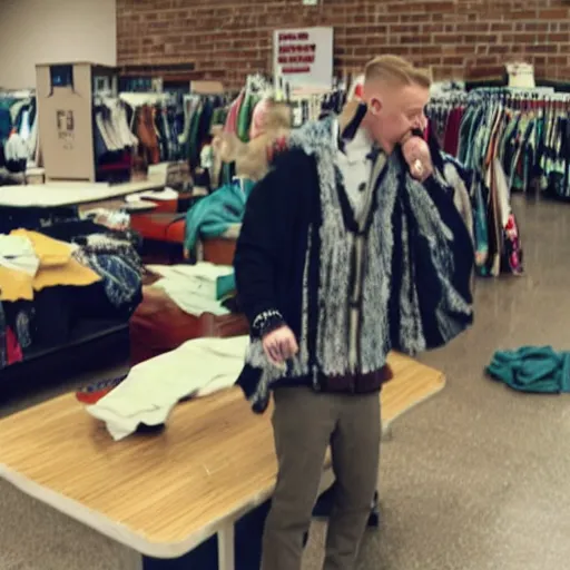 Image similar to Macklemore having a mental breakdown at Goodwill