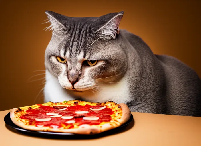 Prompt: fat cat eating a slice of pizza. highly detailed 8 k. intricate. lifelike. soft light. nikon d 8 5 0 5 5 mm. dof. cinematic postprocessing.