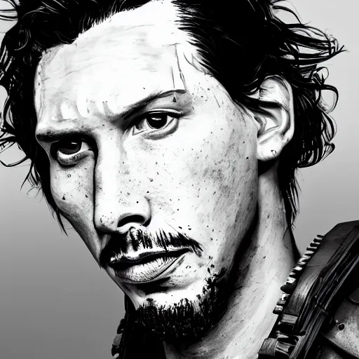 Image similar to adam driver portrait, dystopia core, apocalyptic, armor, warrior, dramatic, sharp focus, fiction, neon, fantasy, hyper detailed, digital art, trending in artstation, cinematic lighting, studio quality, smooth render, unreal engine 5 rendered, octane rendered, art style and nixeu and wlop and krenz cushart