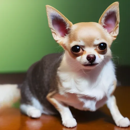 Image similar to studio photo of a cat chihuahua hybrid, 4k