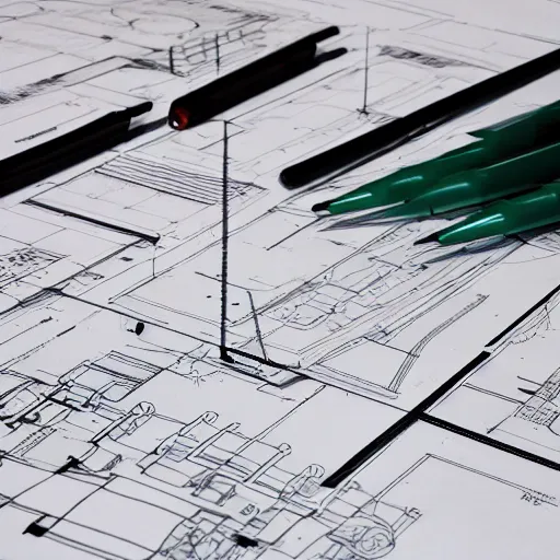 Prompt: stock photo of construction plans laid out on a desk