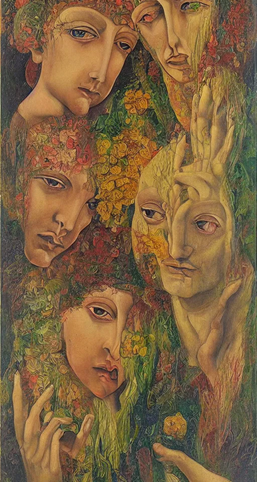 Image similar to floral portrait of man and woman by wojciech siudmak and ernst fuchs, oil on canvas