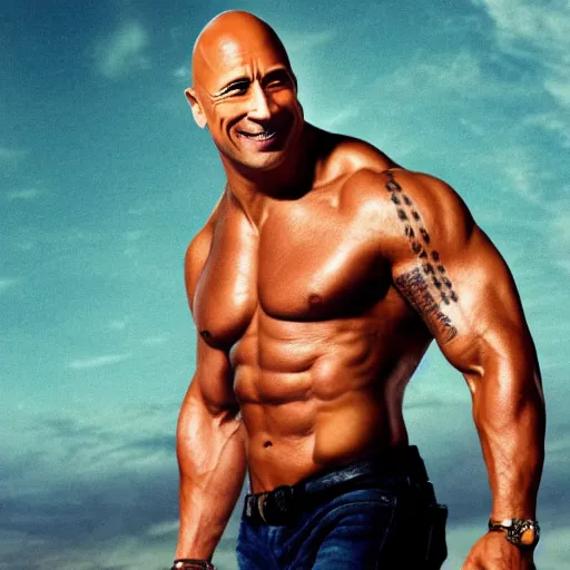 Prompt: Dwayne the rock Johnson with a really big forehead made of abbs