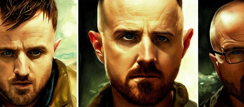 Image similar to an ultra detailed beautiful oil painting of jesse pinkman and heisenberg from breaking bad, cinematic composition, soft shading, by sargent, by giovanni strazza, by raffaelo monti