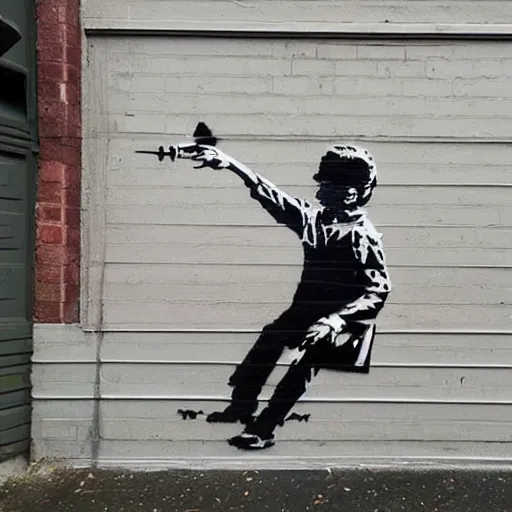 Prompt: a banksy street art depicting a disc jockey