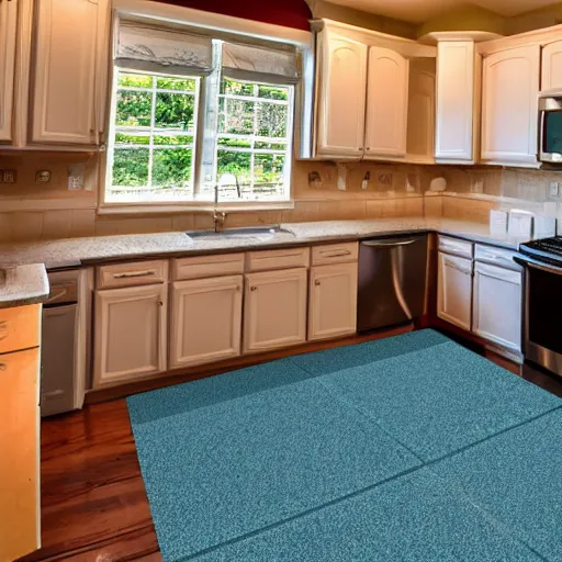 Image similar to a carpeted kitchen