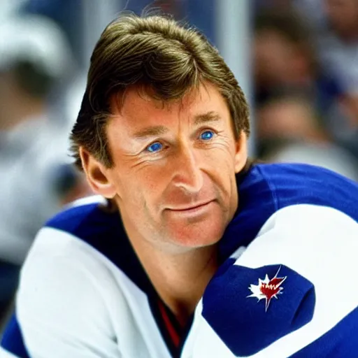 Prompt: wayne gretzky as captain of the winnipeg jets hockey club