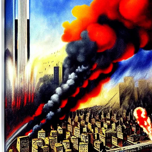 Image similar to 9 / 1 1 attack by otto dix, hyperrealistic, aesthetic, masterpiece