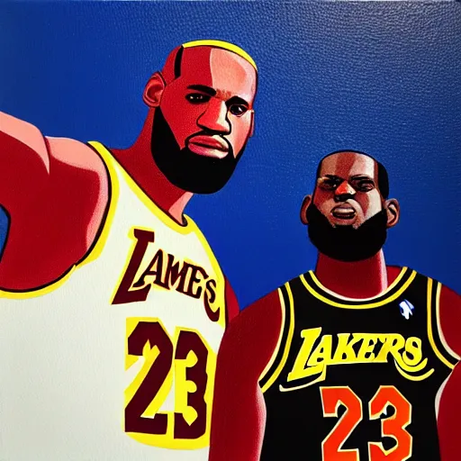 Image similar to bobby hill and lebron james taking a selfie, nba, kill of the hill, oil on canvas, trending on artstation