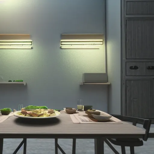 Image similar to what's for dinner? taiwanese setting. unreal 5, daz, hyperrealistic, octane render cinematic volume inner glowing aura global illumination ray tracing hdr
