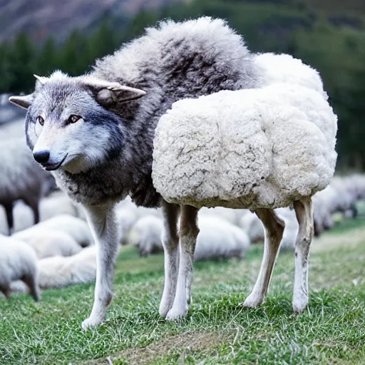 Image similar to a wolf dressed up as a sheep