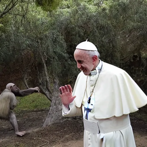 Image similar to pope Francis visiting a ape sanctuary
