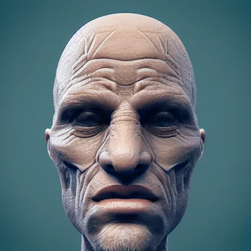 Image similar to a man who's face is growing painful ridges made of repeating, tiny human hands, octane render, subsurface scattering