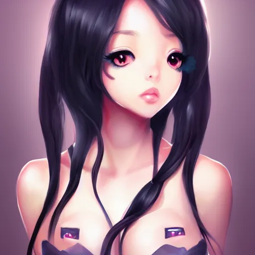 Image similar to beautiful girl, portrait, dark skinned, black hair, cute, digital painting, pixiv, popular illustrations, by enji _ works, masterpiece