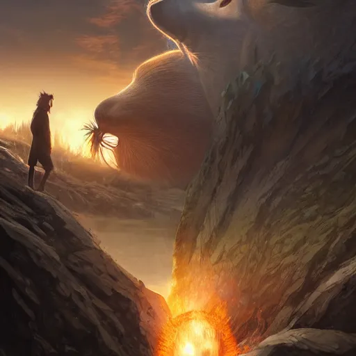 Image similar to giant capybara fighting sauron in mordor by makoto shinkai, stanley artgerm lau, wlop, rossdraws, james jean, andrei riabovitchev, digital art