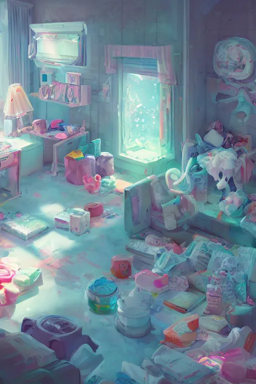 Prompt: Diaper Disposal Factory, Overflowing with Diapers, digital art, fantasy, trending on artstation, professional illustration, cgsociety, ultra detailed, volumetric lighting, celshaded, colorful, girly bedroom, lively, cute