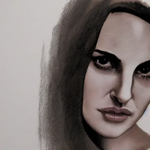 Image similar to beautiful young natalie portman with artist sketch closeup