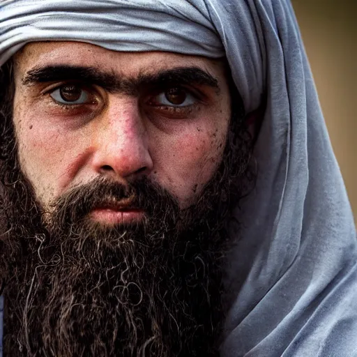 Image similar to vince mahon as a member of the taliban, war photo, close up, gritty, award winning photo, 8 k extreme detail, sharp focus,