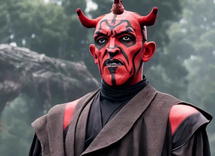 Image similar to film still of Darth Maul working as a high school teacher in the new Star Wars movie, 4k
